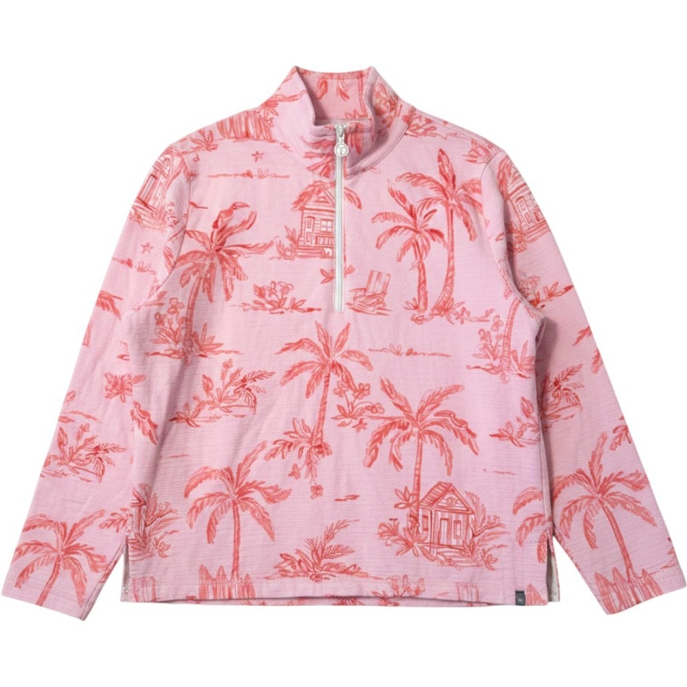 Talbots Pullover XL Pink Tropical UPF 50+ Quarter Zip Palm Tree Beachy Resort